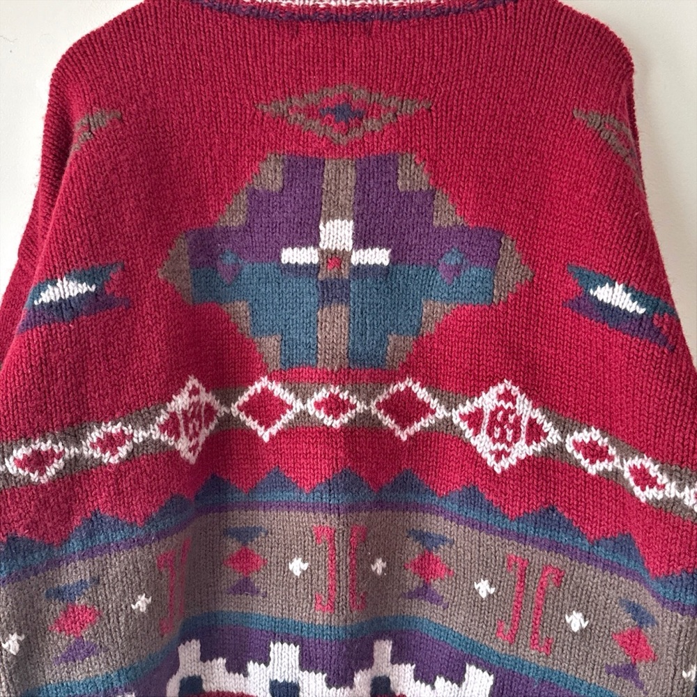 90s LL BEAN Geometric Pure New Wool Sweater Made in Hong Kong Large Grandpa Core - Picture 7 of 12